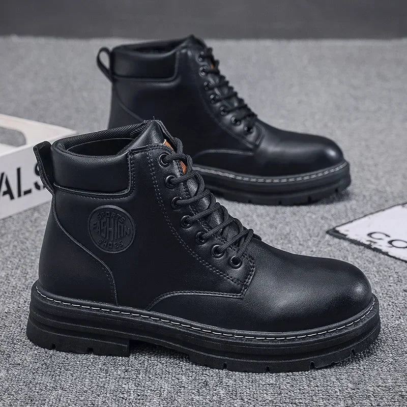 Men's Boots Autumn New High Top Workwear Boots British Style Korean Version Thick Soled Lace Up Anti Slip Warm Waterproof Boots