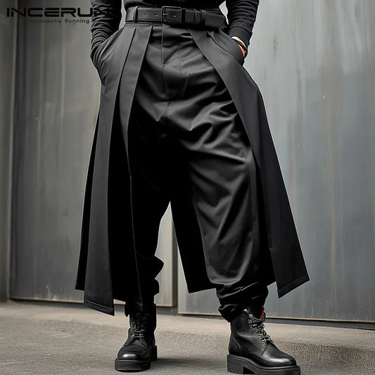 INCERUN 2024 Korean Style New Men's Trousers Pleated Layered Design Pantalons Casual Fashionable Loose Wide Leg Long Pants S-5XL