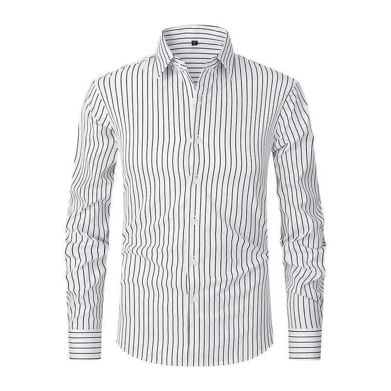 New Men Dress Shirt Long Sleeve Striped Business Office Casual Quality Shirts Slim Fit Streetwear Homme Camisas De Hombre