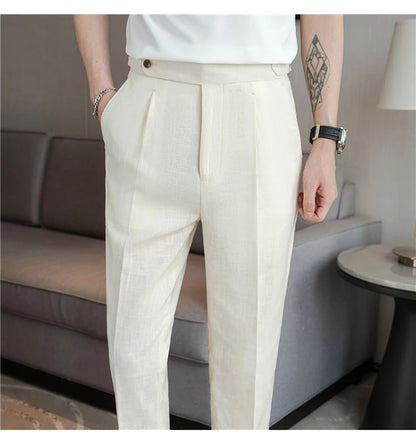 Men's Summer Pants Fashion Naples Cotton&Linen Breathable Dress Pants For Men All Match Casual Straight Men's Trousers Formal