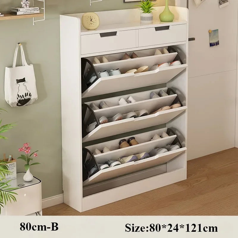 Flip Shoe Cabinet Household Large Capacity Wooden Storage Cabinet Simple Modern Balcony Thin Shoe Rack Dustproof Entrance Shelf