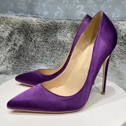 NoEnName_Null-Sexy purple nte stiletto high heel shoes,silk satin tip high heel shoes,12cm,wedding low shoes,size 33- 45,