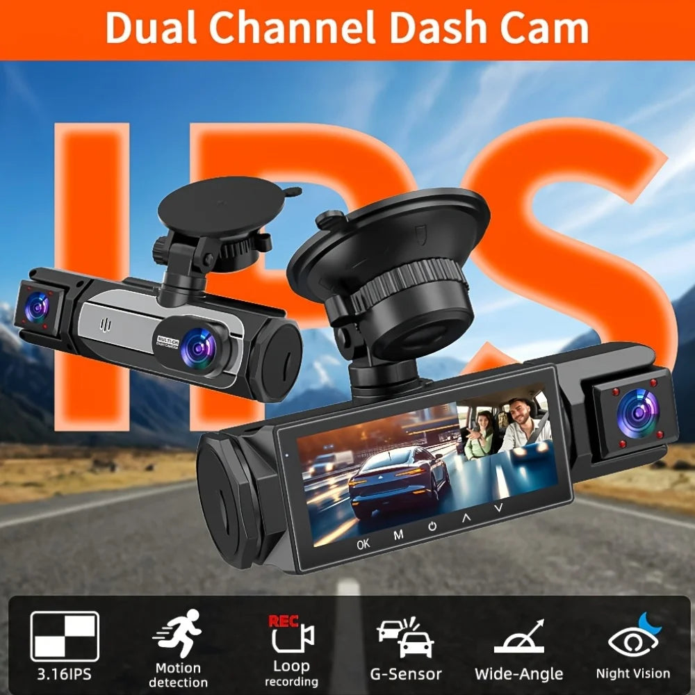 3 caméras Dash Cam 1080P caméra de recul avant et arrière Vision nocturne moniteur de stationnement voiture DVR 3 voies enregistreur vidéo de voiture avec cadeau