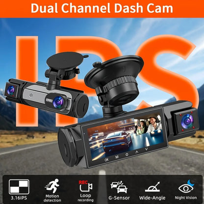 3 caméras Dash Cam 1080P caméra de recul avant et arrière Vision nocturne moniteur de stationnement voiture DVR 3 voies enregistreur vidéo de voiture avec cadeau