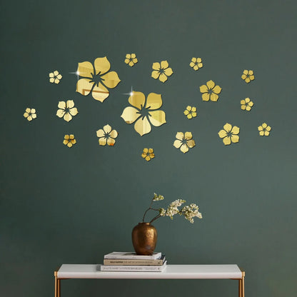 18Pcs Small Fragmented Flowers, Petals, Crystal Mirror Wall Stickers, 3D Bedroom Home Decoration