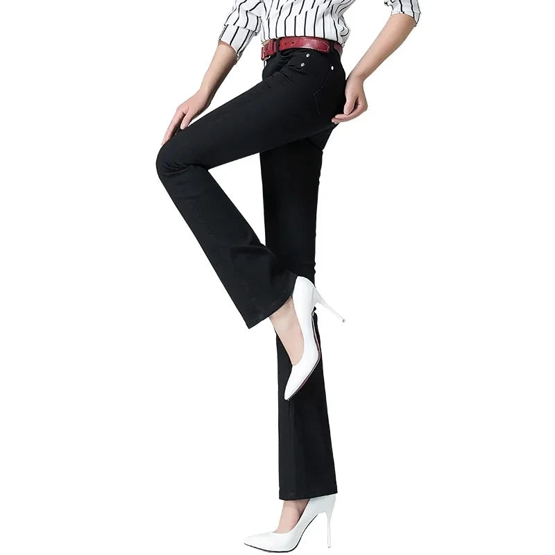 Female Elastic Force Straight Cylinder Pants Spring Autumn Annals Women Micro Flared Trousers Ladies New Solid Color Pantalons