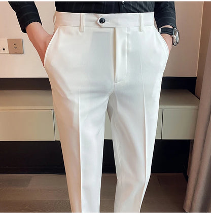 Green Elegant Elastic Mens Social Pants Skinny Cropped White Formal Stretch Pants Mens Trousers Office Slim Fit Party Club 2023