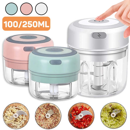 100/250mL Mini Electric Garlic Chopper Vegetable Chili Meat Ginger Masher Machine Sturdy Durable USB Charging Blenders Kitchen