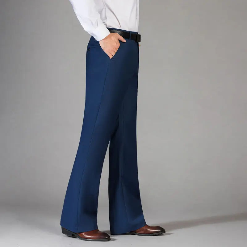 2024 Men's Spring Summer New Casual Slim Flares Trousers Male Bell-Bottom Long Trousers Men Solid Color Business Pants K410