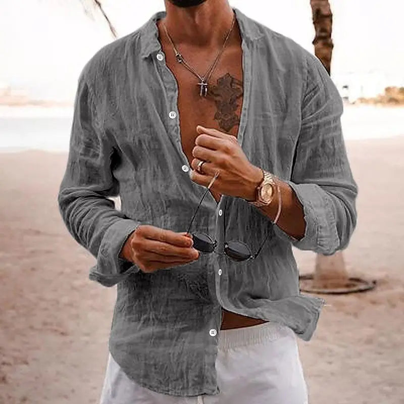 New Men's Spring Autumn Shirt Cotton Comfortable Casual Lapel Cardigan Striped Single Breasted Long Sleeve Tops