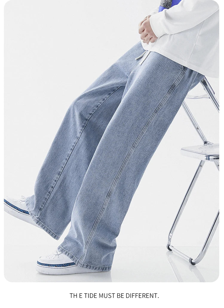 Jeans Men New Streetwear Baggy Wide Leg Jeans Korean Fashion Straight Casual Loose Denim Cargo Pants Male Light Blue Grey Black