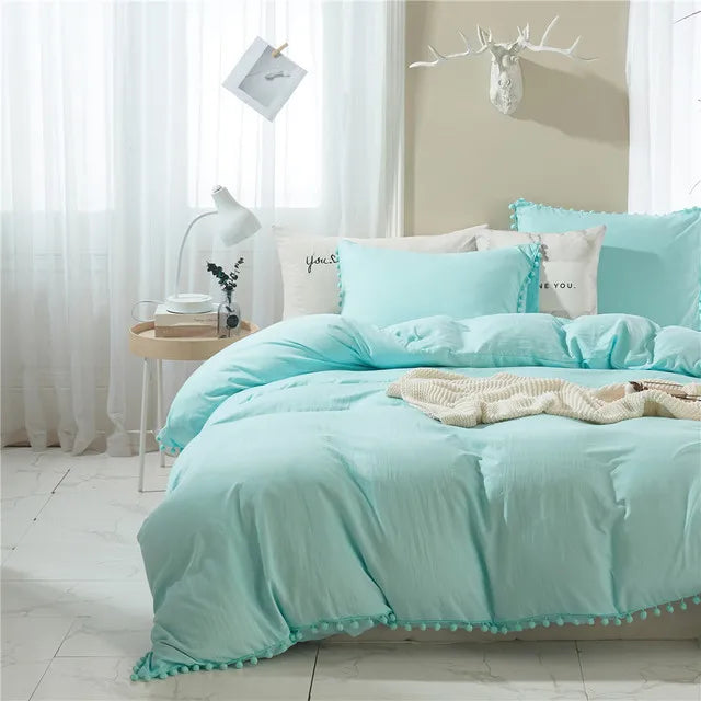 Nordic Simplicity Bedding Set With Pompom Duvet Cover Queen Size Comforter Bedding Sets King High Quality Bed Linen