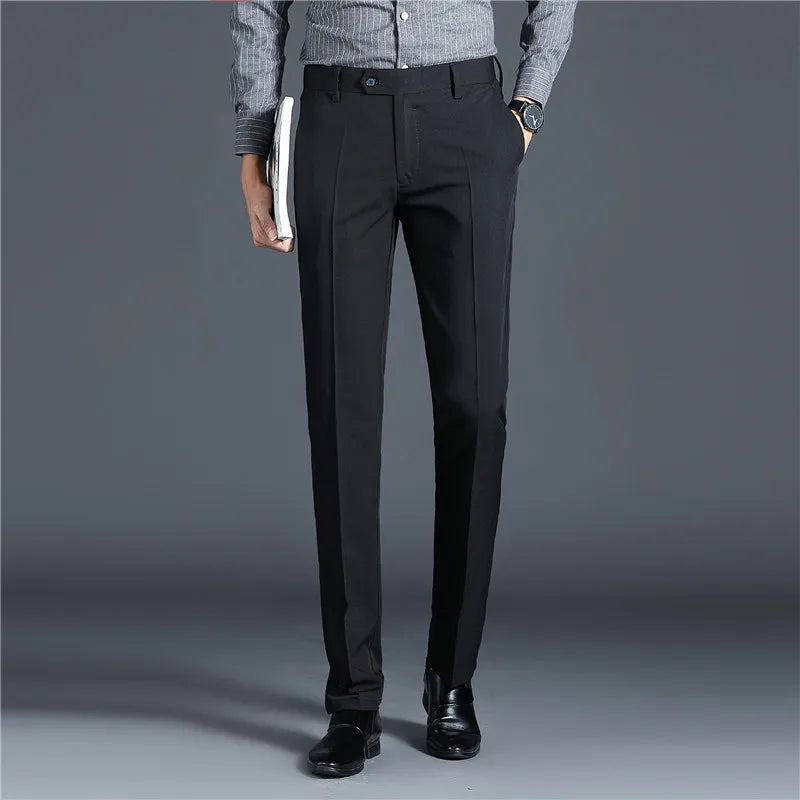 Suit Pants Men Straight Smart Casual Dress Pants Mens Solid Color Slim Elastic Formal Suit Trousers Four Seasons Mens Clothing