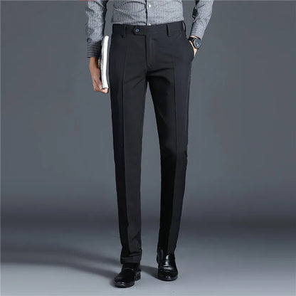 Suit Pants Men Straight Smart Casual Dress Pants Mens Solid Color Slim Elastic Formal Suit Trousers Four Seasons Mens Clothing