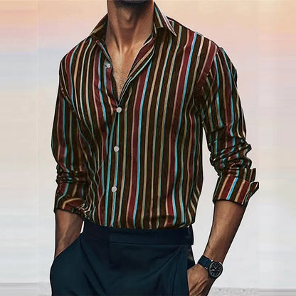 Fashion men's striped shirt stylish casual outdoor long sleeve lapel button soft and comfortable material new hot sale plus size