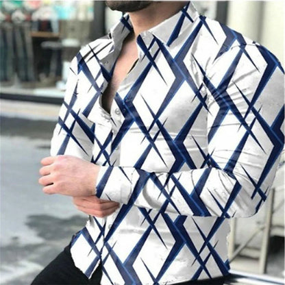 Geometric Pattern Men's Fashion Shirt Long Sleeve Slim Fit Trendy Casual Tops Men's Clothing Graffiti Streetwear Oversized S-6XL