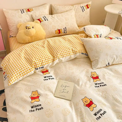 Toy Story Lotso Buzz Lightyear Alien Mickey Stitch Pooh Bear Fun Cartoon Printed Cotton Sheets and Quilt Covers Three Piece Set