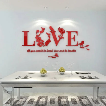 Love 3D Mirror Wall Stickers Acrylic Pink Purple TV Background Bedroom Bedside Stickers Wedding Room Home Decoration