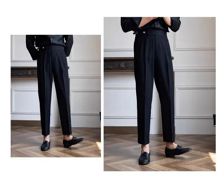 Men's Straight Fit Suit Pants Formal High Quality Retro Fashion Pants Casual Solid Color Black Navy Blue Apricot Trousers Dress