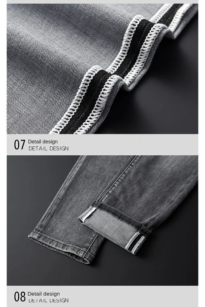 2024 spring and summer new high-end affordable luxury fashion jeans men's stretch denim slim fit tapered casual trousers