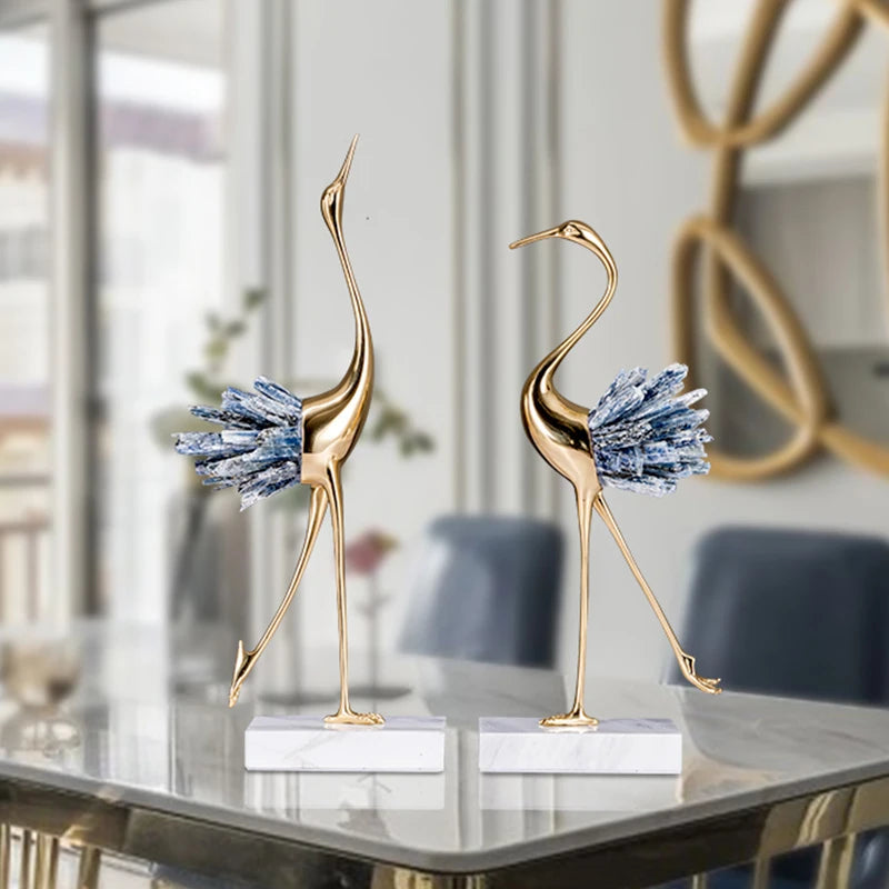 Artificial crystal swan ornaments light luxury modern minimalist study living room Nordic brass crane home decoration crafts