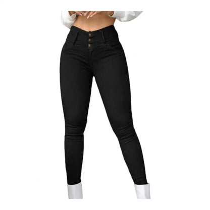 Skinny Women Pants High Waist Slim Stretchy Zipper Button Breathable Ankle Length Pencil Pants Lady Long Trousers