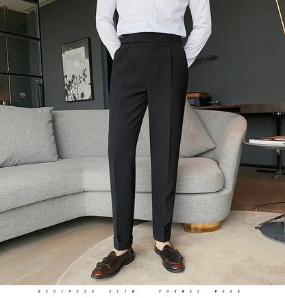 Men's Nine-Point Two-Piece Suit Pants Loose Fit Business Casual Straight Leg Lightweight Trousers Anti-Wrinkle Smooths Your Silh