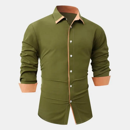 Men Shirt Turn-down Collar Long Sleeve Shirt Single-breasted Slim Fit Soft Breathable Formal Business Style Office Top