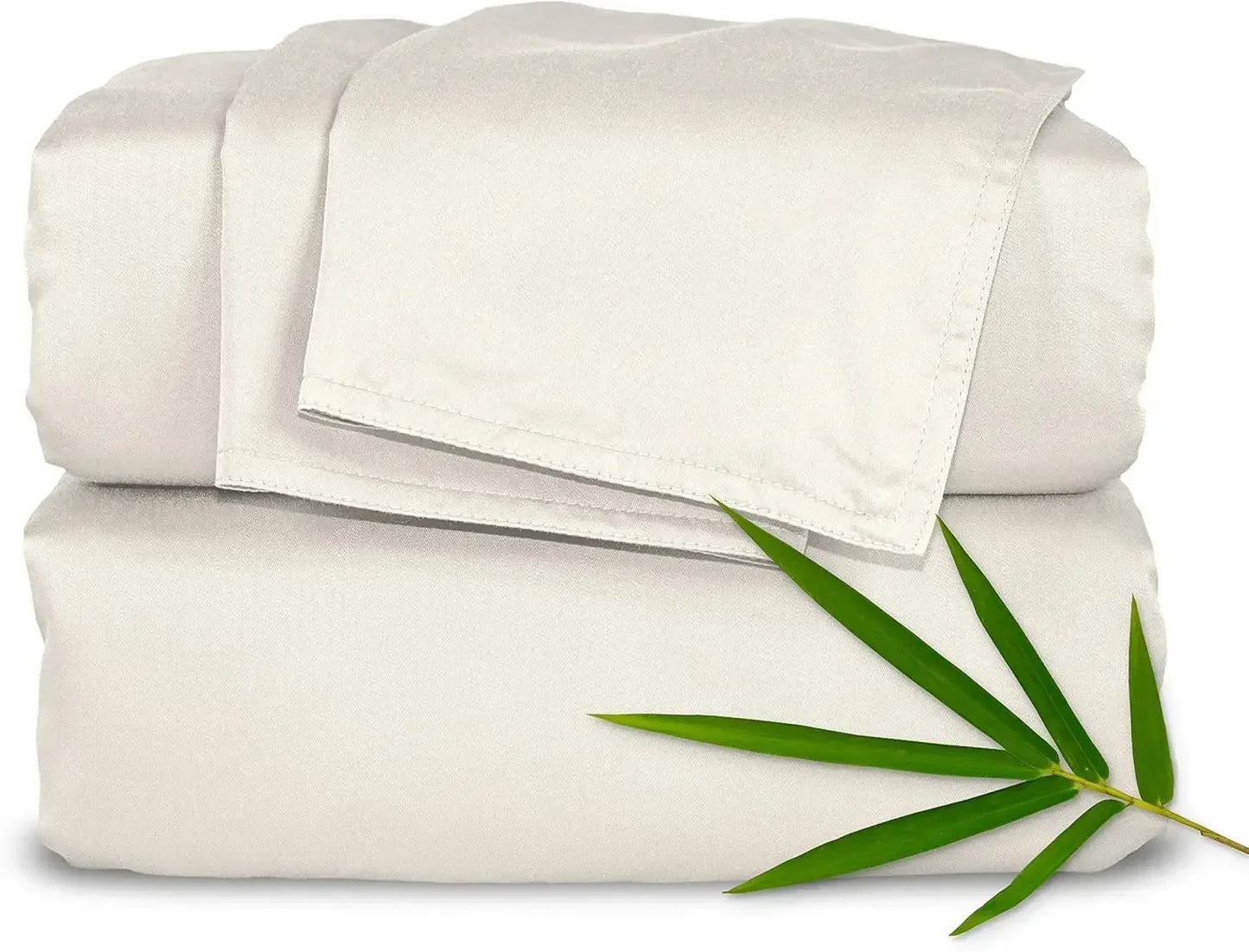 Genuine 100% Organic Viscose Derived from Bamboo Bed Sheet Set, Luxuriously Soft & Cooling, Double Stitching