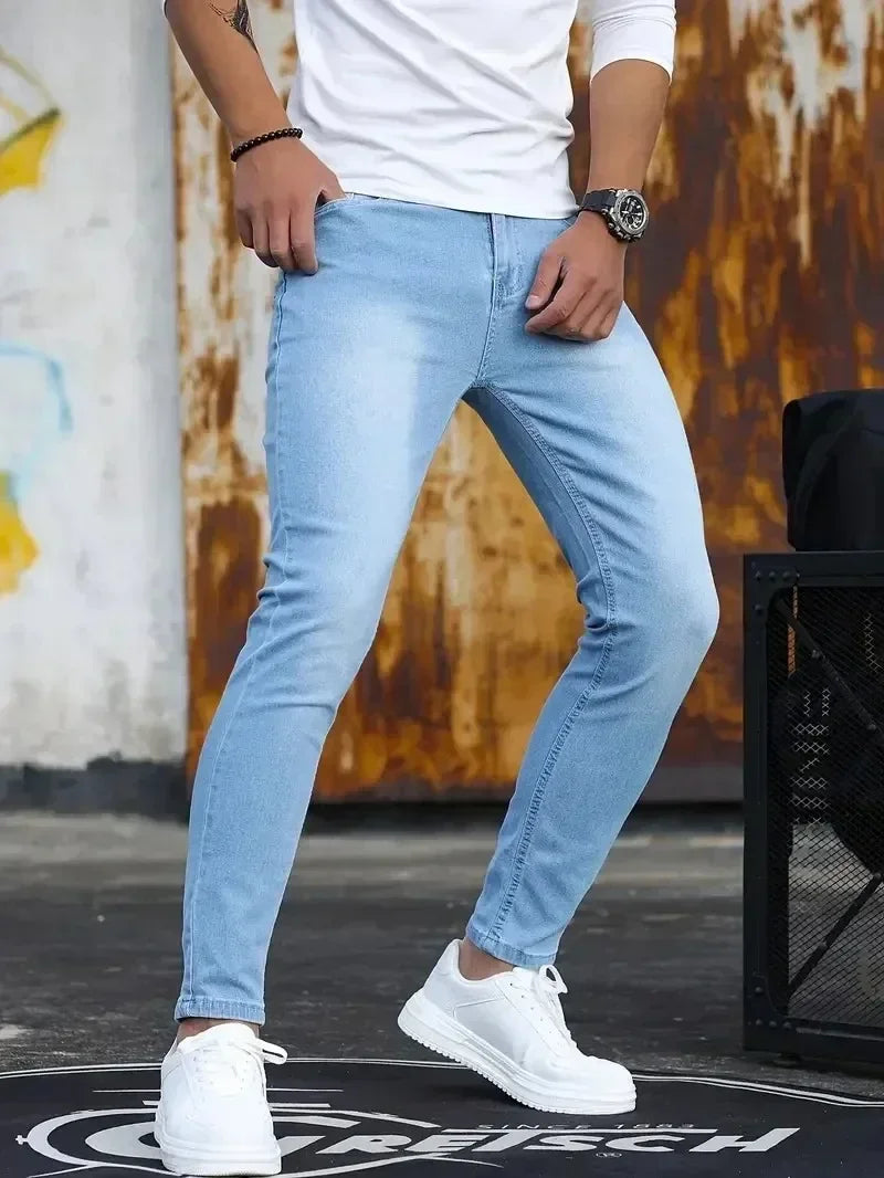 2025 Spring New Mens Slim Fit Classic Skinny Jeans Casual Street Style Casual Mens Skinny Jeans Male Slim Fit Pencil Denim Blue