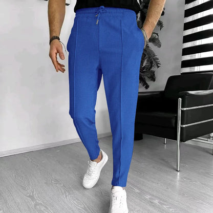 Men's Pants, Street Ruffled Solid Color Casual Waffle Pants, Four Seasons Travel New Breathable Loose Fitness Jogging Pants 2024