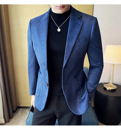 Suede Blazer Men's Fashionable Slim Fit Suit Jacket High-quality Single Breasted Business Dress Formal Jacket Blazer Hombre