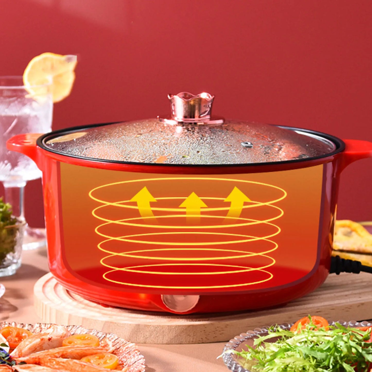 Electric Pot 2.3L 400‑800W 3 Gear Knob Control Non Stick Electric Hot Pot Electric Cooker