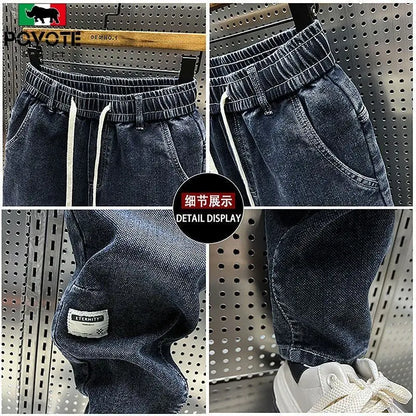 Fashion Drawstring Luxury Designer LOOSE Denim Drawstring Jeans for Men Casual Harem Pants with Elasticity Baggy Harem Pants