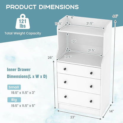 Bedroom 3-drawer vanity, drawer cabinet with shelves, small space wooden storage vanity, bedroom vanity