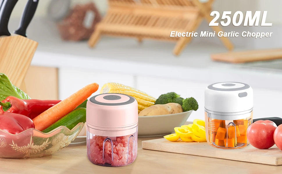 100/250mL Mini Electric Garlic Chopper Vegetable Chili Meat Ginger Masher Machine Sturdy Durable USB Charging Blenders Kitchen