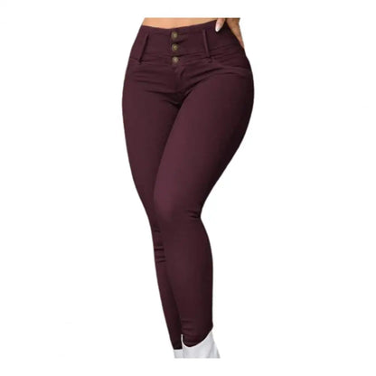 Skinny Women Pants High Waist Slim Stretchy Zipper Button Breathable Ankle Length Pencil Pants Lady Long Trousers