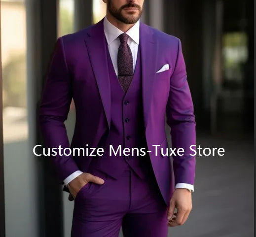 Purple Men's Suits Elegant Blazer Terno High Quality 3 Piece Jacket Pants Vest Set Business Outfits Costume Homme Slim Fit 2024