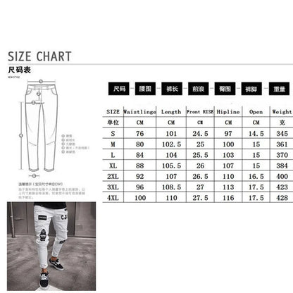 Hip Hop Men's Fashion Embroidered Jeans 2023 Street Club Ripped Denim Pants Classic Blue And White Slim Stretch Pantalon S-4XL