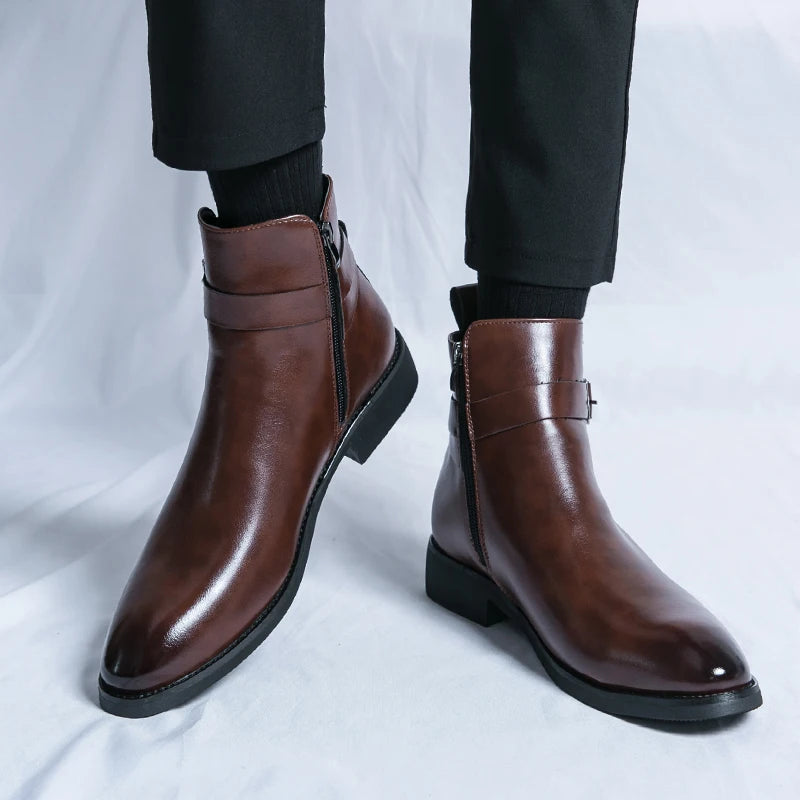 2024 high-quality new ankle boots with side zipper brown black classic business casual party personalized buckle men's shoes