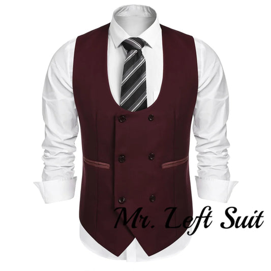 Men's Suit Vest Slim Fit Double Breasted Dress Vest Casual Business Formal Waistcoat