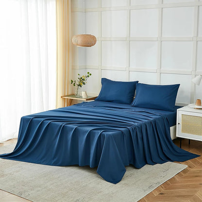 Four-Piece Solid Beding Set Luxury 100% Polyester Cooling Bed Sheets Set Soft Fitted sheet & Bed Sheet & Pillowcases