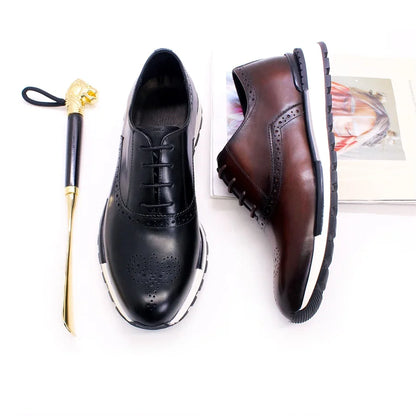 Casual Leather Men's Shoes Lace Up Comfortable Non-Slip Sole Brogue Sneakers Wedding Date Prom Men's Premium Leather Shoes.