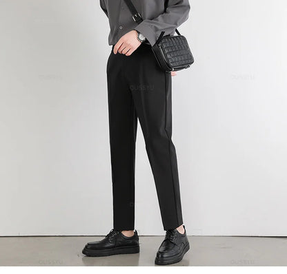 Spring Summer Suit Pants Men Slim Work Elastic Waist Soft Formal Trousers Male Korea Thick Black Brand Clothing Plus Size 40 42