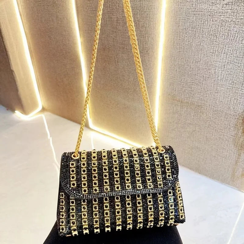 Women's Dinner Wedding Bag Studded Diamond Shoulder Crossbody Sequin Clutch Bag