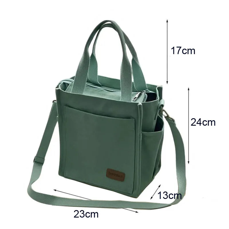 Hylhexyr Multi Pocket Large Capacity Canvas Tote Shoulder Bag Messenger Bags Solid Color Handbag For Women