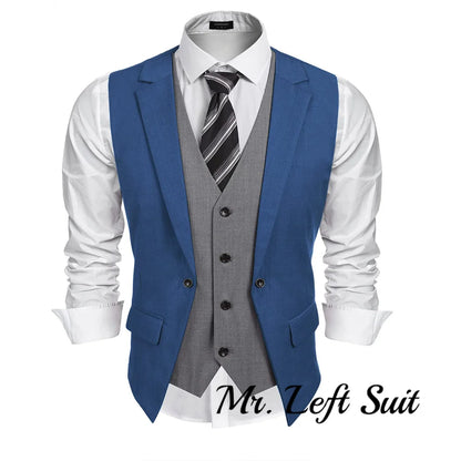 Men's Layered Suit Vest Business Dress Vests Formal Wedding Waistcoat Slim Fit