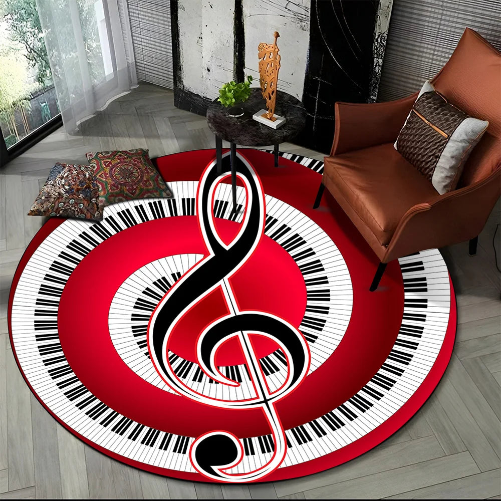 Piano Black White Key Music Symbol Area Rug,Round Carpet Rug for Living Room Bedroom Sofa Foot Pad Decor Non-slip Floor Mat Gift