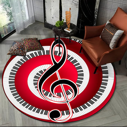 Piano Black White Key Music Symbol Area Rug,Round Carpet Rug for Living Room Bedroom Sofa Foot Pad Decor Non-slip Floor Mat Gift