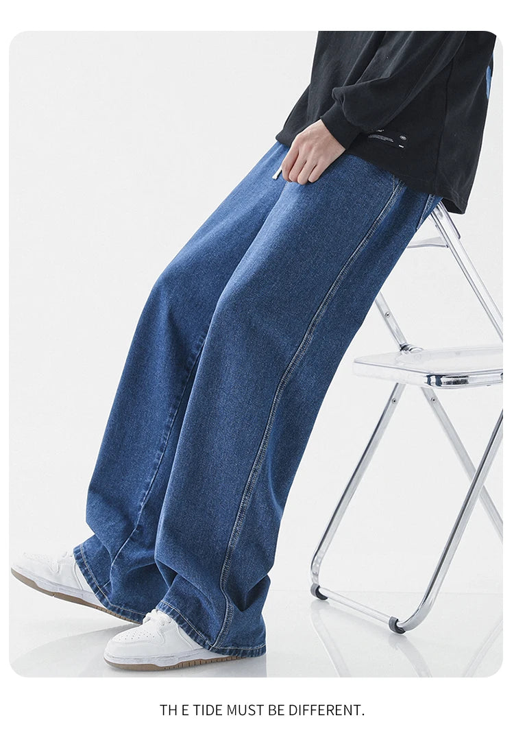 Jeans Men New Streetwear Baggy Wide Leg Jeans Korean Fashion Straight Casual Loose Denim Cargo Pants Male Light Blue Grey Black